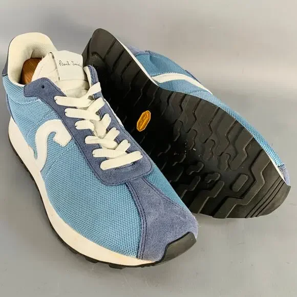 PAUL SMITH Size 11 Blue White Color Block Suede Mesh Lace-Up Sneakers